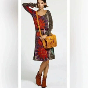 Woman DESIGUAL multicolor Floral Snake Print L/s Dress Sz Large EUC Graphic